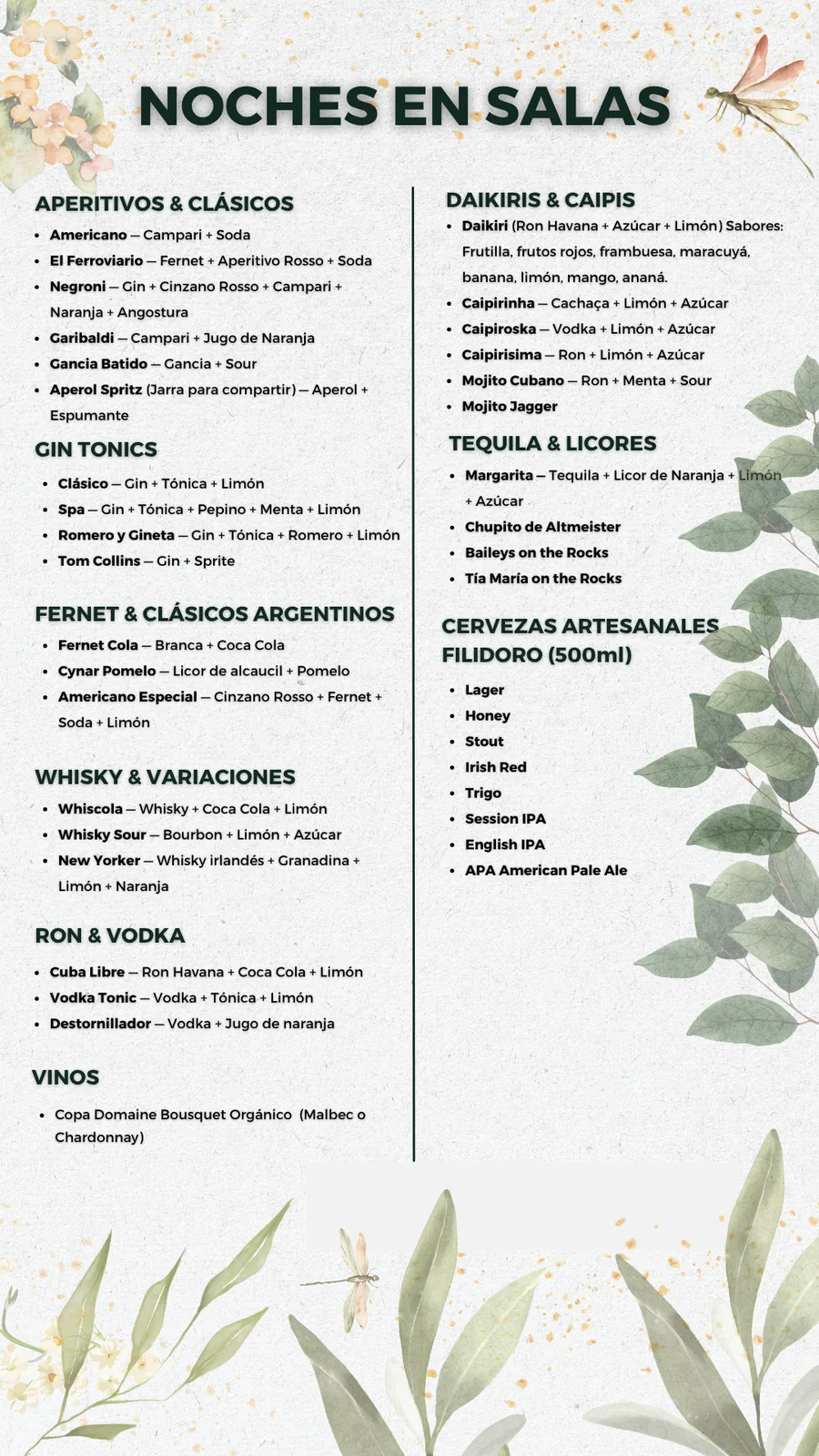 Diseño de menú para Café Salas